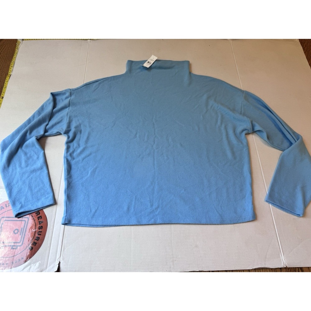 Loft Lou & Grey Blue Mock Neck Drop Shoulder Knit Top XL NWT
